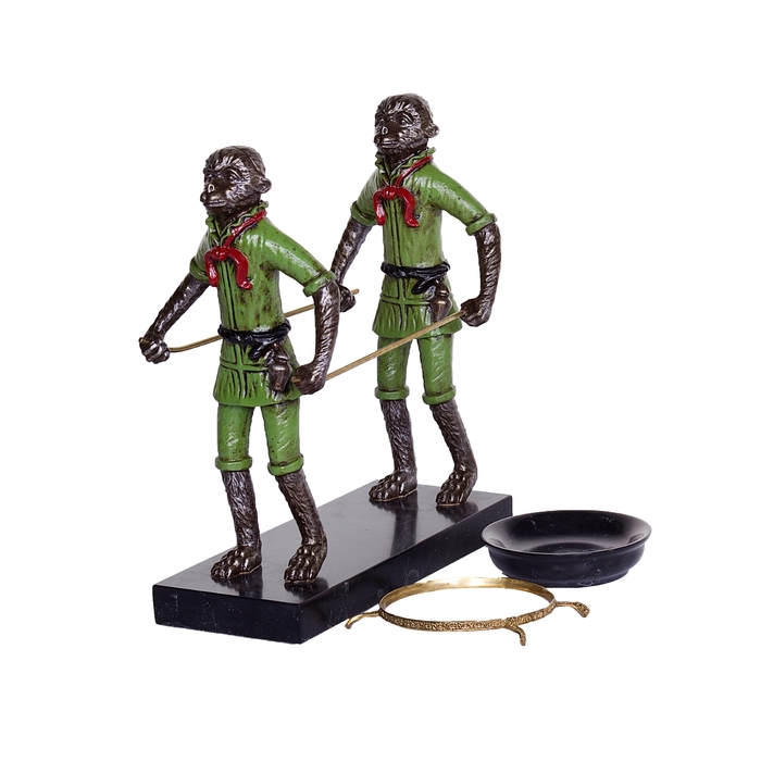 Блюдце декоративное "Две обезьяны", с подставкой