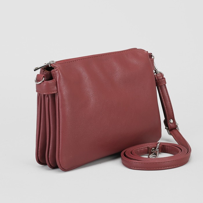 Сумка женская, 3 отдела на молнии, наружный карман, длинный ремень, цвет бордовый