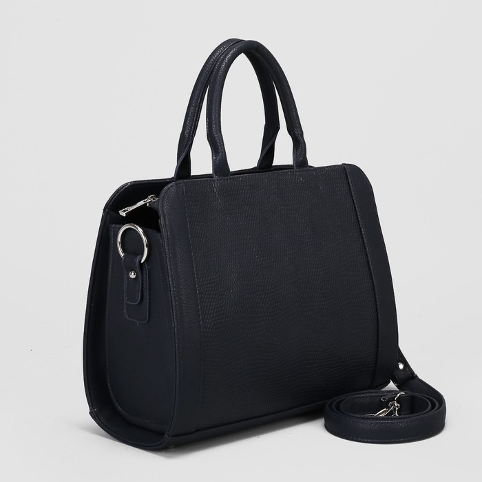 Сумка женская, отдел с перегородкой на молнии, наружный карман, длинный ремень, цвет тёмно-синий/синий