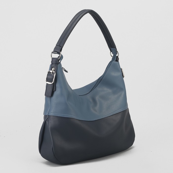 Сумка женская на молнии, 1 отдел, 2 наружных кармана, длинный ремень, цвет синий/голубой