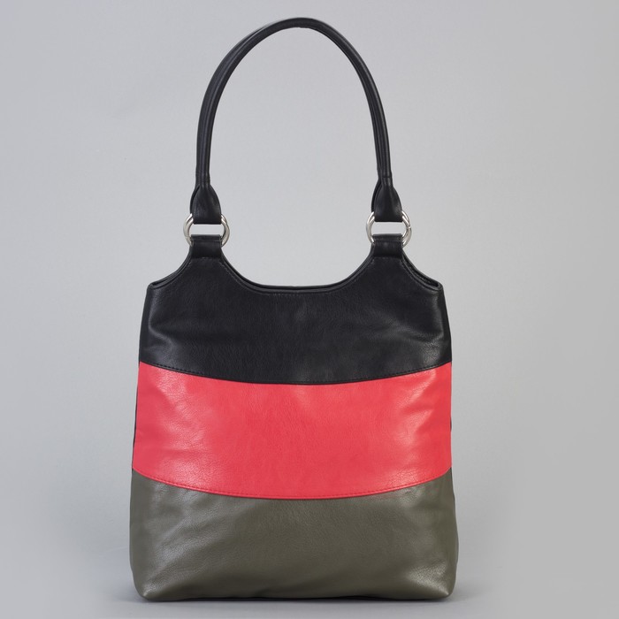 Сумка женская на молнии, 1 отдел, наружный карман, цвет чёрный/красный/коричневый