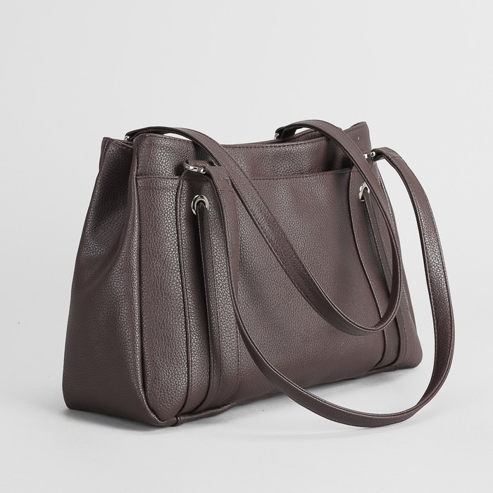 Сумка женская, 2 отдела на молниях, 2 наружных кармана, цвет тёмно-коричневый