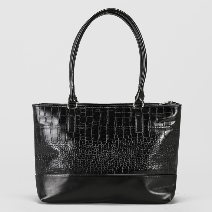 Сумка женская, 1 отдел на молнии, наружный карман, гладкий/крокодил, цвет чёрный