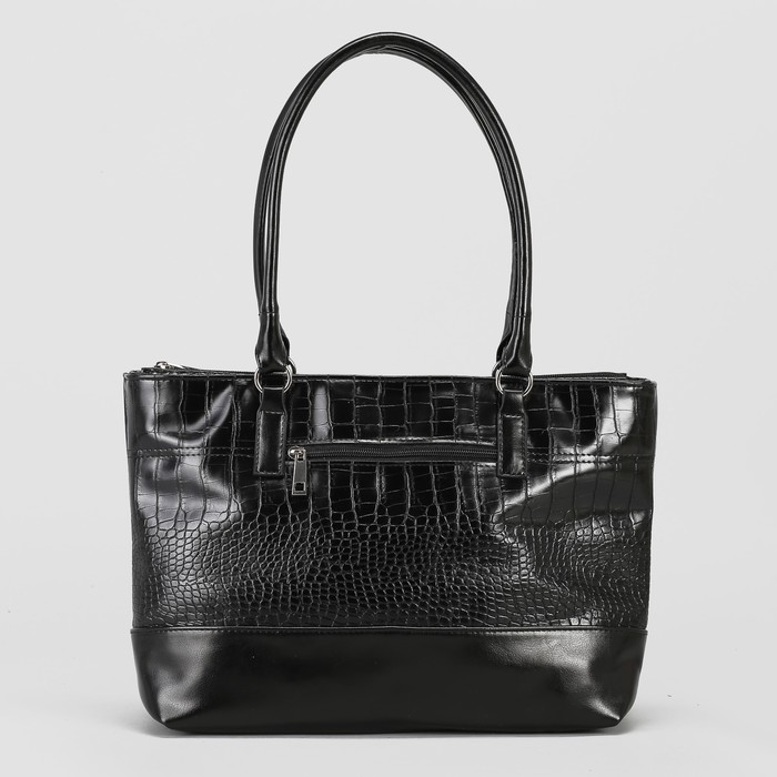 Сумка женская, 1 отдел на молнии, наружный карман, гладкий/крокодил, цвет чёрный