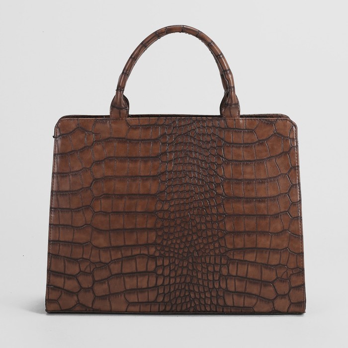 Сумка женская, 1 отдел на молнии, наружный карман, крокодил, цвет светло-коричневый