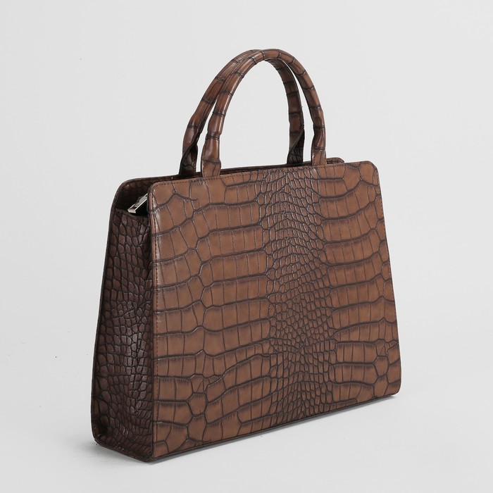 Сумка женская, 1 отдел на молнии, наружный карман, крокодил, цвет светло-коричневый