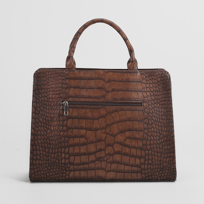 Сумка женская, 1 отдел на молнии, наружный карман, крокодил, цвет светло-коричневый
