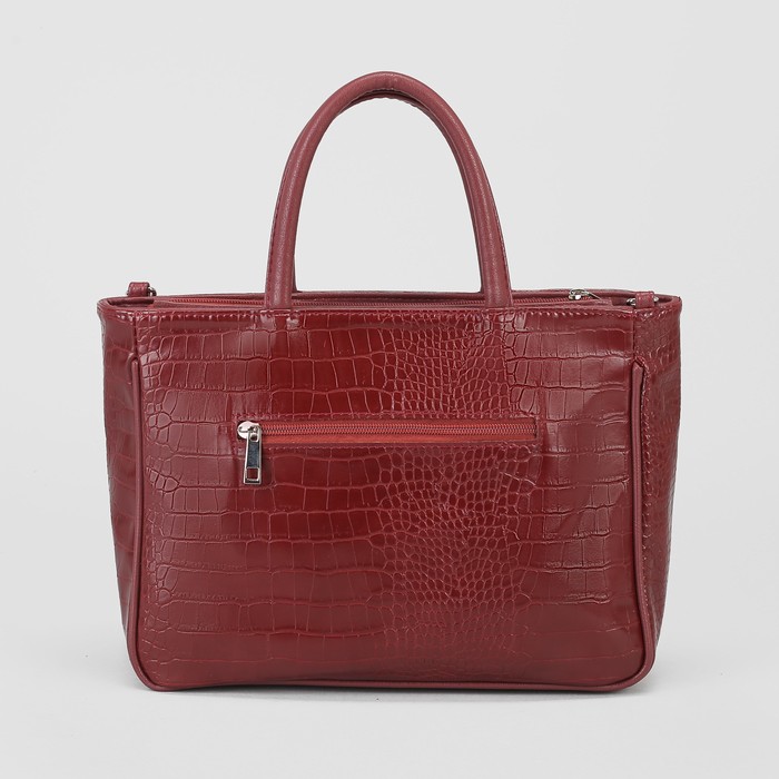 Сумка женская, 1 отдел на молнии, наружный карман, длинный ремень, крокодил бордовый