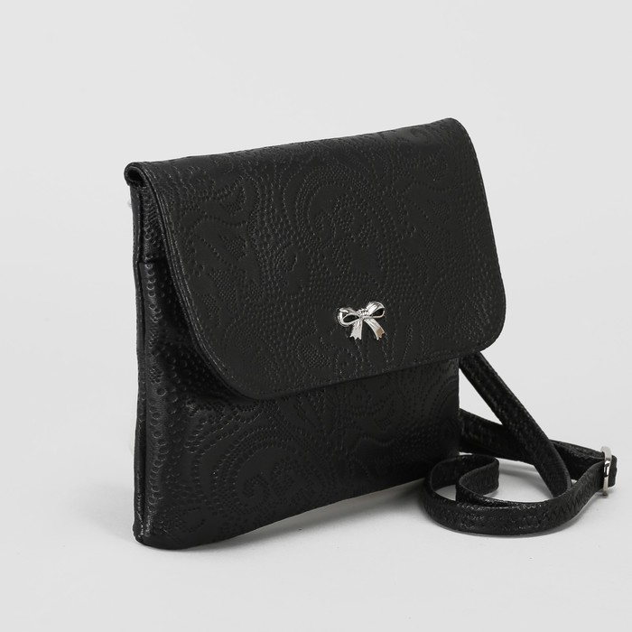 Сумка женская, отдел на молнии, наружный карман, длинный ремень, кружева чёрный