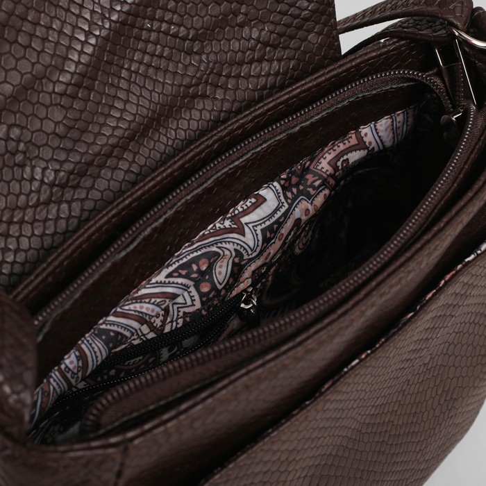 Сумка женская, 1 отдел на клапане, наружный карман, длинный ремень, цвет шоколадный