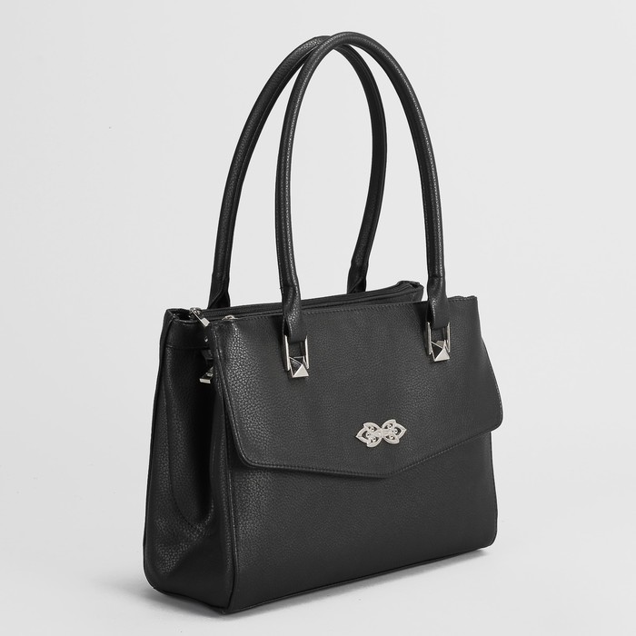 Сумка женская, 3 отдела на молниях, наружный карман, цвет чёрный