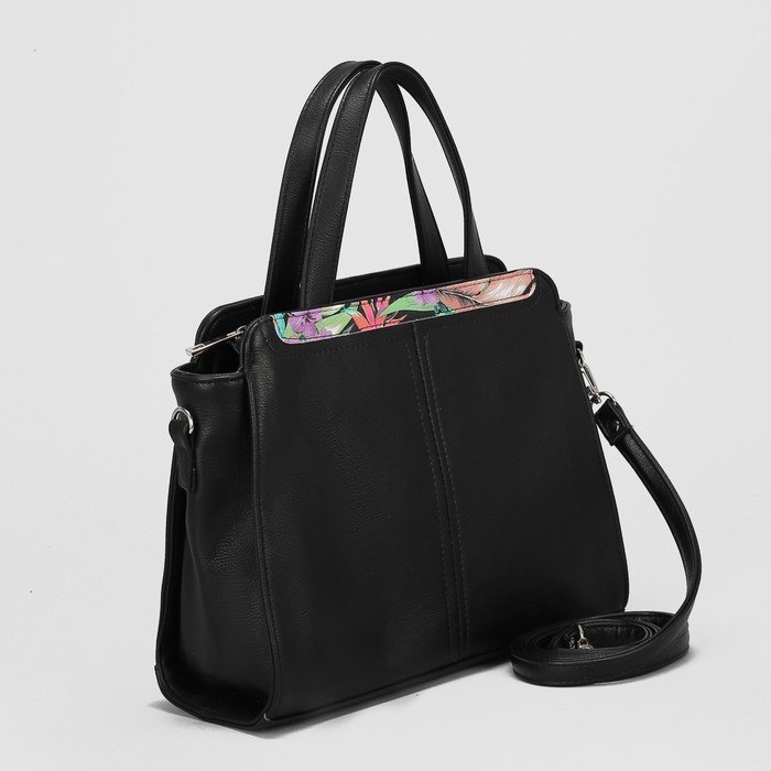 Сумка женская, 1 отдел с перегородкой на молнии, наружный карман, длинный ремень, цвет чёрный