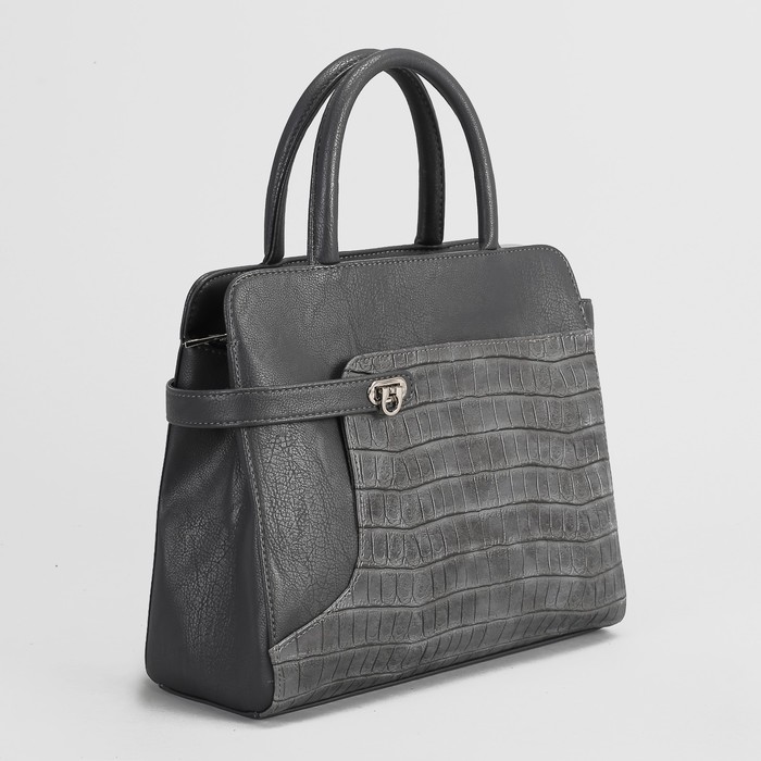 Сумка женская, 1 отдел с перегородкой на молнии, 2 наружных кармана, цвет серый/цвет тёмно-серый