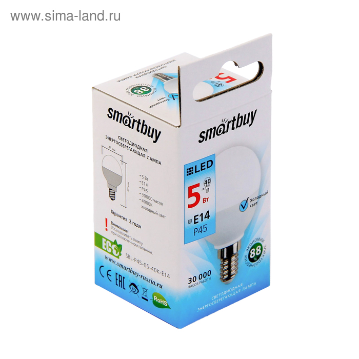 фото Лампа cветодиодная smartbuy, е14, p45, 5 вт, 4000 к, холодный свет
