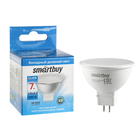 Лампа cветодиодная Smartbuy, MR16, GU5.3, 7 Вт, 6000 К, холодный белый свет