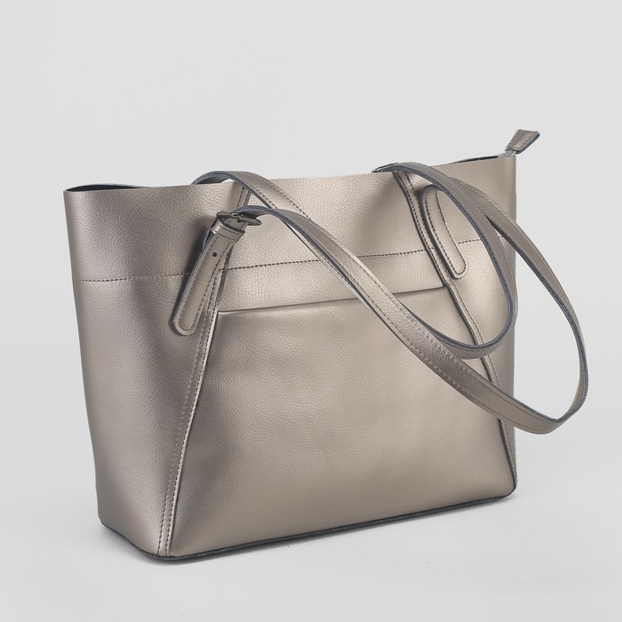 Сумка женская, отдел на молнии, 2 наружных кармана, цвет серебристый