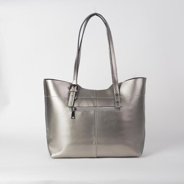 Сумка женская, отдел на молнии, 2 наружных кармана, цвет серебристый