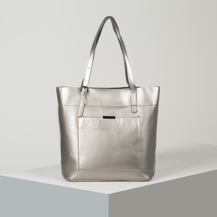 Сумка женская, отдел на молнии, 2 наружных кармана, цвет серебристый