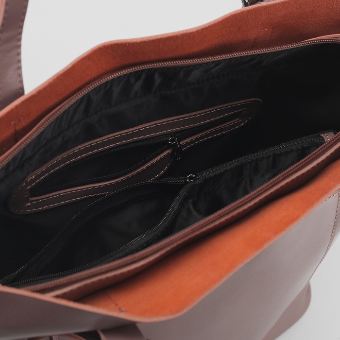 Сумка женская, отдел на молнии, 2 наружных кармана, цвет пудровый