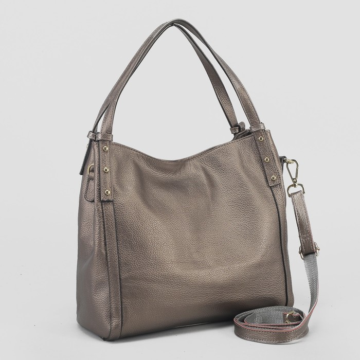 Сумка женская, 1 отдел с перегородкой, наружный карман, длинный ремень, цвет серебристый