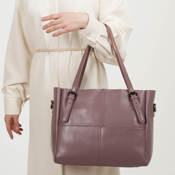 Сумка женская, отдел с перегородкой, наружный карман, длинный ремень, цвет пудровый