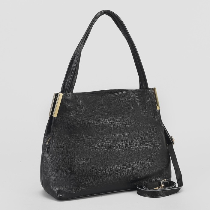 Сумка женская, 3 отдела, наружный карман, длинный ремень, цвет чёрный