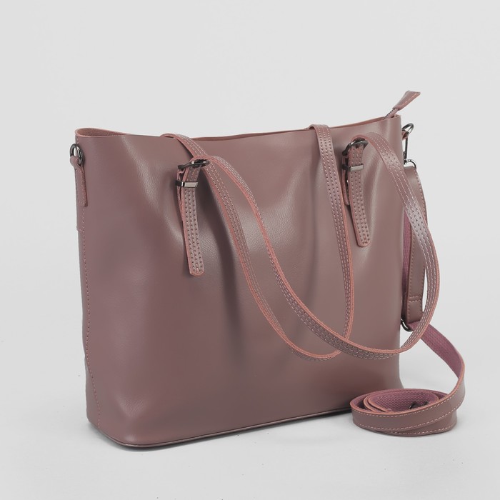 Сумка женская, отдел с перегородкой, наружный карман, длинный ремень, цвет пудровый