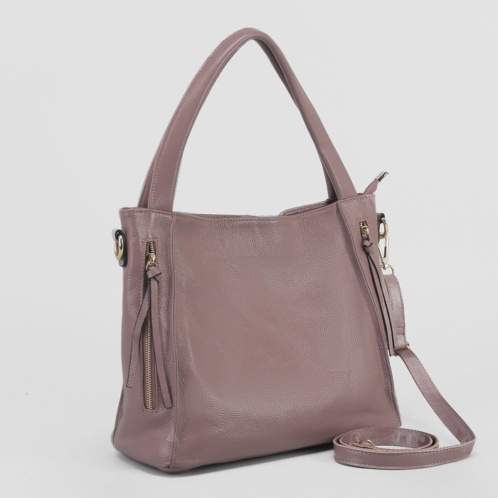 Сумка женская, 1 отдел с перегородкой, 3 наружных кармана, длинный ремень, цвет пудра