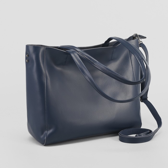 Сумка женская, отдел с перегородкой, наружный карман, длинный ремень, цвет синий