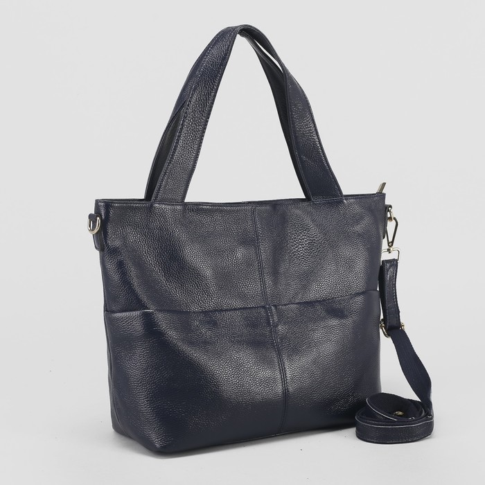 Сумка женская, отдел с перегородкой, 3 наружных кармана, длинный ремень, цвет синий