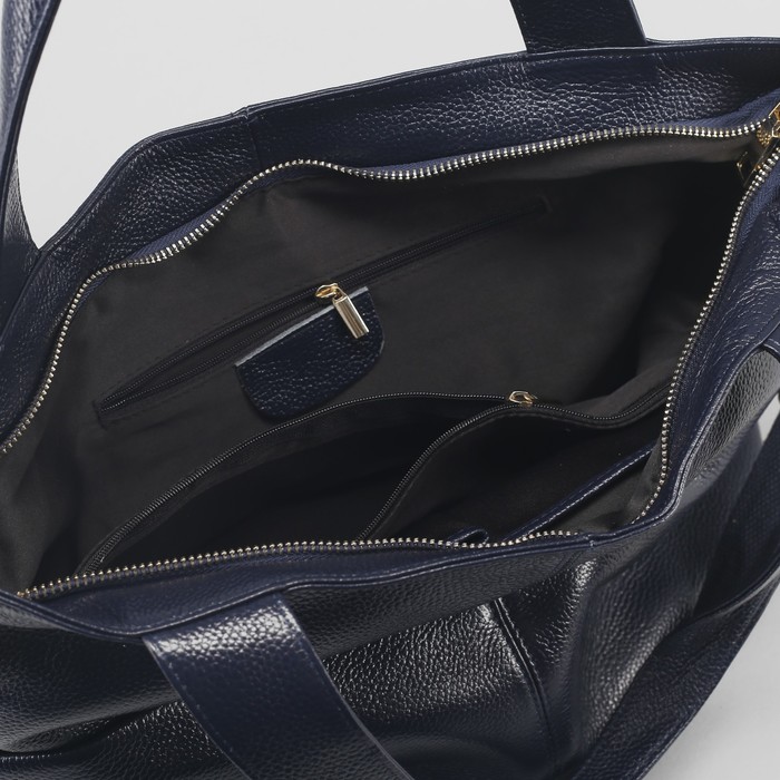 Сумка женская, отдел с перегородкой, 3 наружных кармана, длинный ремень, цвет синий