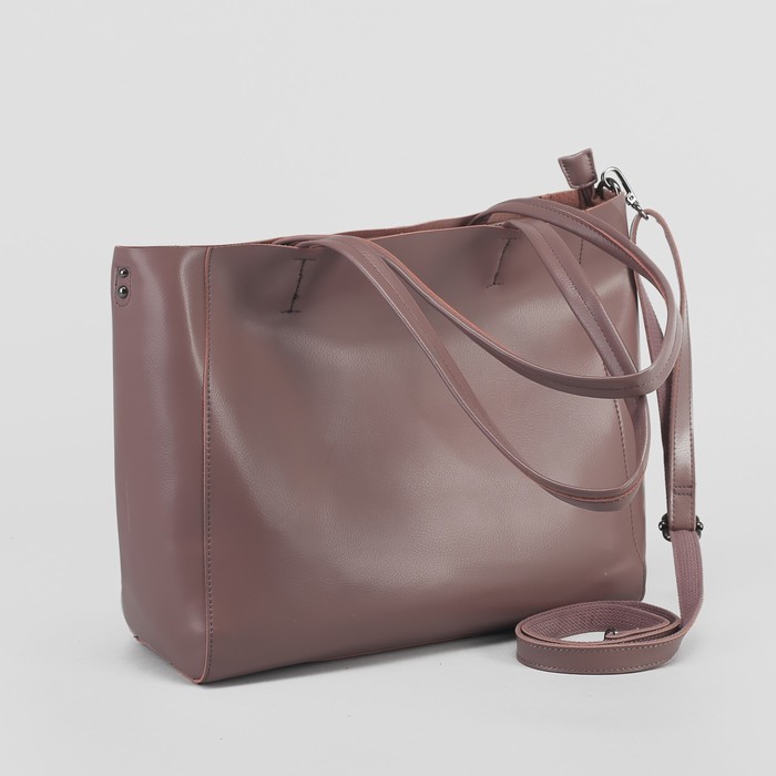 Сумка женская, отдел с перегородкой, наружный карман, длинный ремень, цвет пудровый