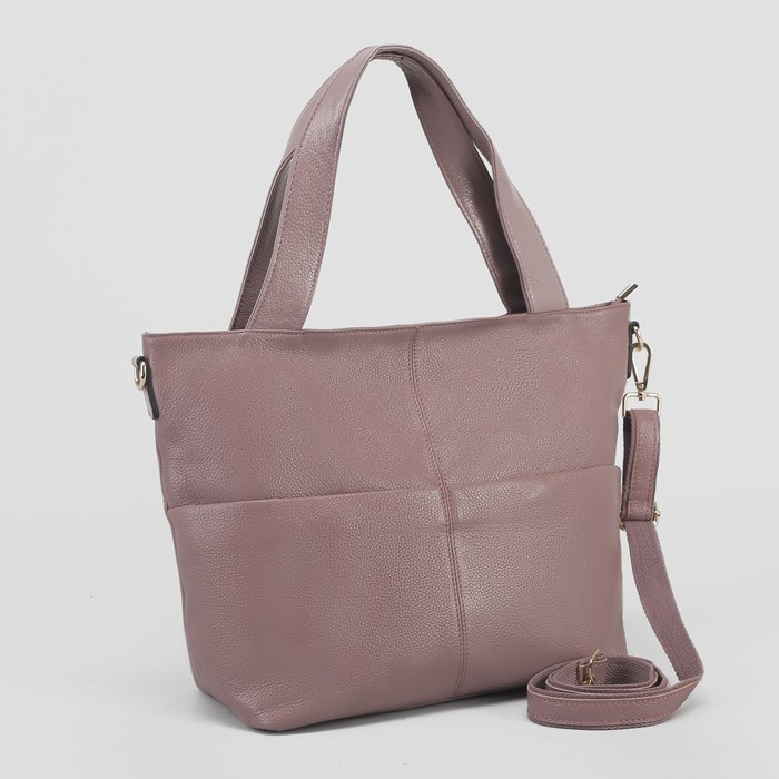 Сумка женская, отдел с перегородкой, 3 наружных кармана, длинный ремень, цвет пудровый