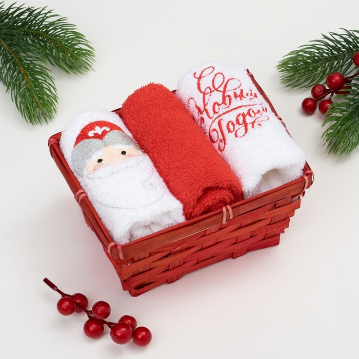 Набор полотенец "С Новым годом" 30х30 - 3 шт, 100% хл, 340 гр/м2