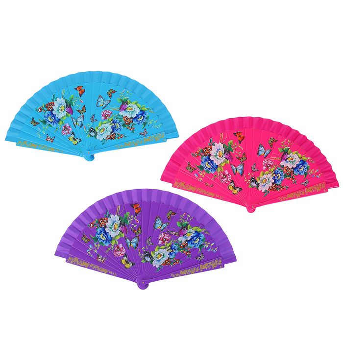 Веер h=22 см "Бабочки в саду" МИКС