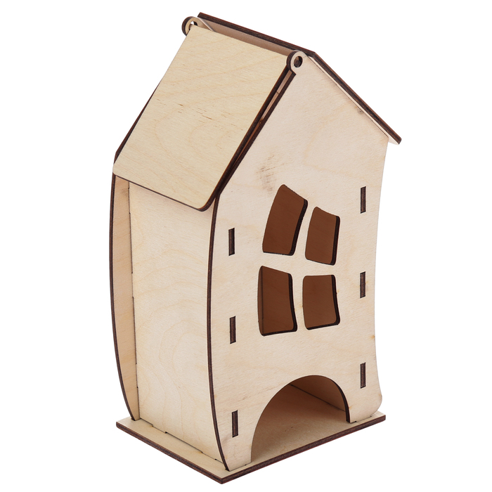 Чайный домик из фанеры "Избушка в лесу(с наклоном)" (набор 7 деталей)  19х11х8  см (ЧД-096)