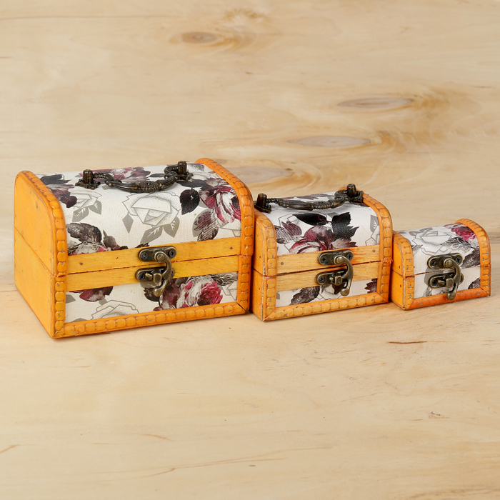Шкатулка сундучок "Розы. Краски" набор 3 шт 5х7х5,5 см 7х11х7,5 см 10,5х14х9 см