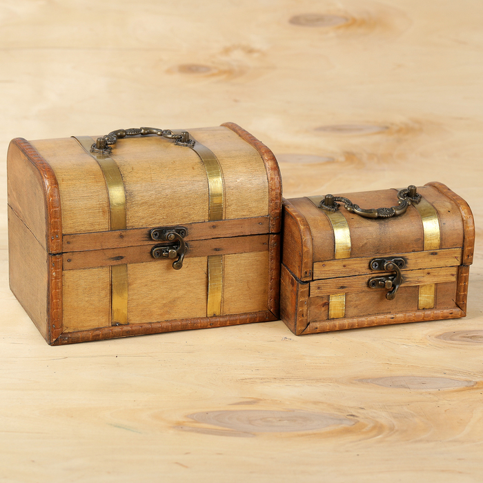 Шкатулка сундучок "Песочный с золотом" набор 2 шт 8,5х14х9 см 13х18х12,5 см