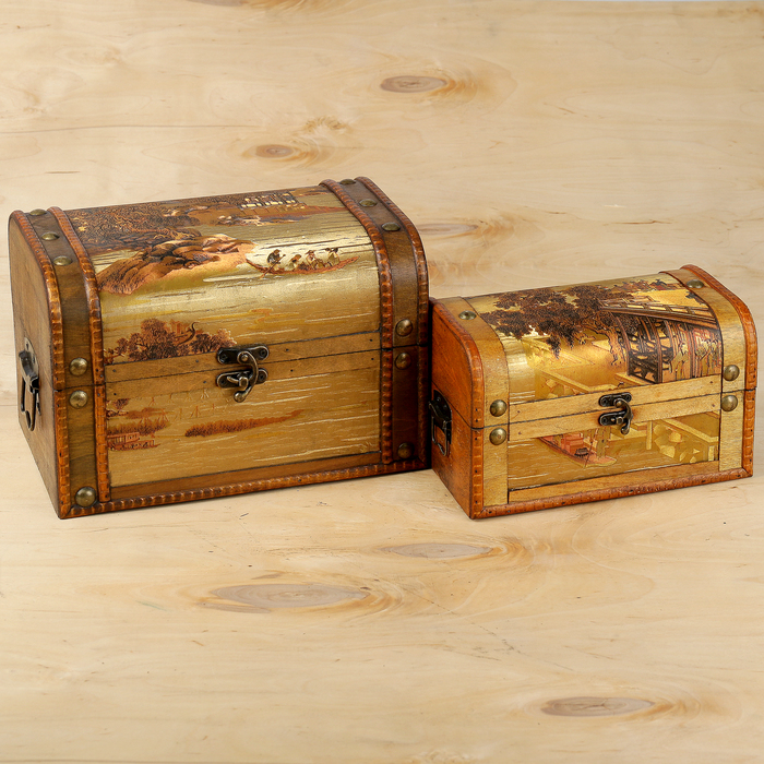 Шкатулка сундучок "Китайская деревня" набор 2 шт 14х22,5х14,5 см 20х30х20 см