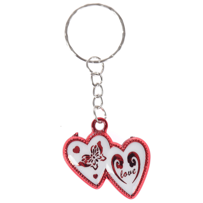 Брелок пластик под металл "Двойное сердце" МИКС 3,5х3,5 см