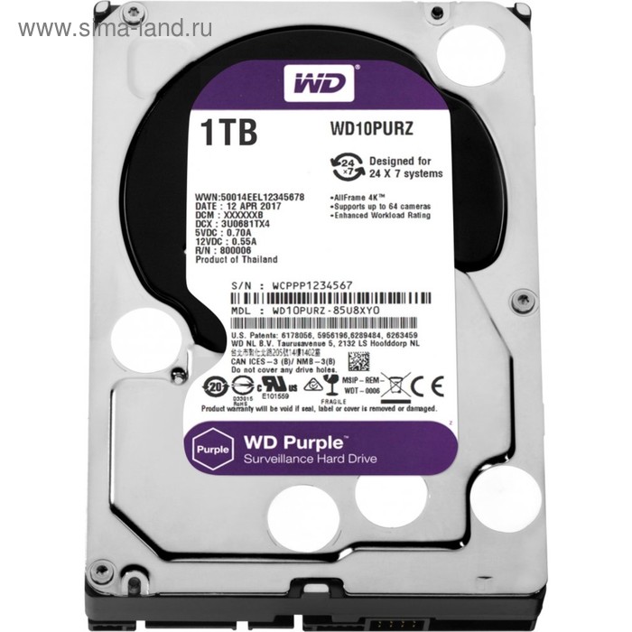 фото Жесткий диск wd purple video 1tb (wd10purz) sata-iii