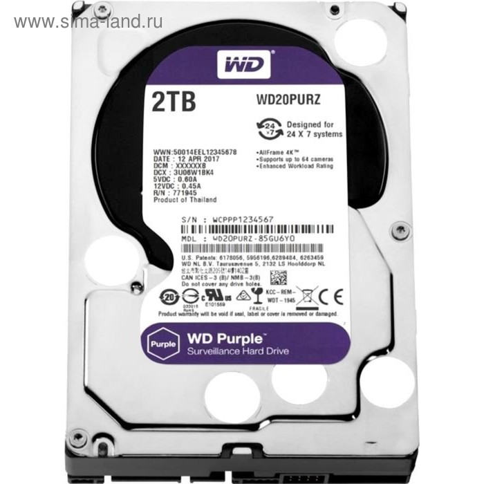 фото Жесткий диск wd purple video 2tb (wd20purz) sata-iii