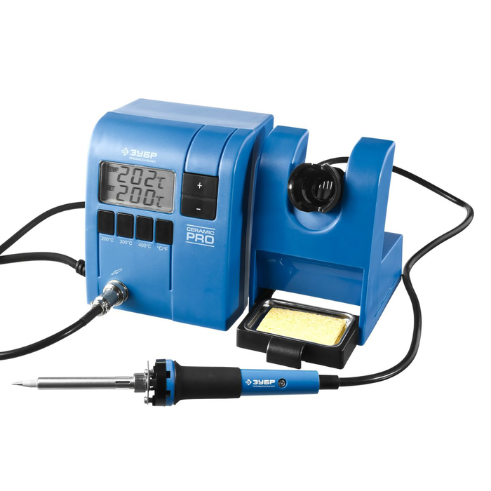Паяльная станция ЗУБР "ПРОФИ" 55335, цифровая, с ЖК дисплеем, 150-450°C, 48 Вт