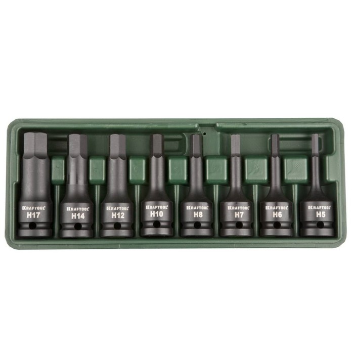 Набор торцовых головок KRAFTOOL 27950-H8, ударные, 1/2", Cr-Mo, HEX, H5-H17, 8 шт.
