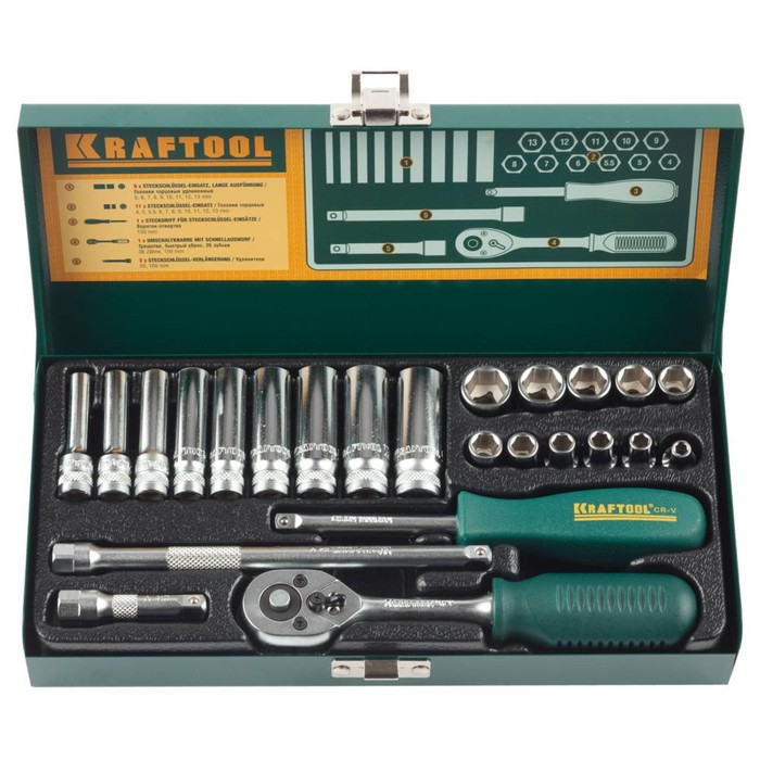Набор торцовых головок KRAFTOOL "INDUSTRIE QUALITAT" 27890-H24, 1/4", Cr-V, кейс, 24 пред.
