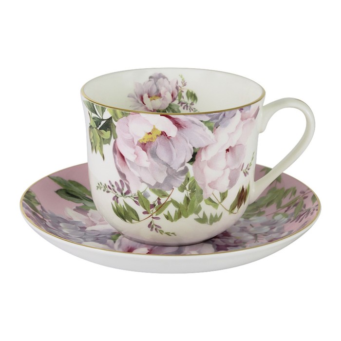 Чашка с блюдцем "Райский сад", розовая, в подарочной упаковке