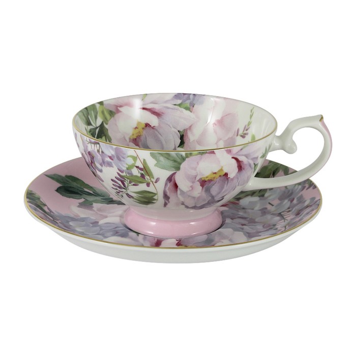 Чашка с блюдцем "Райский сад", розовая, в подарочной упаковке