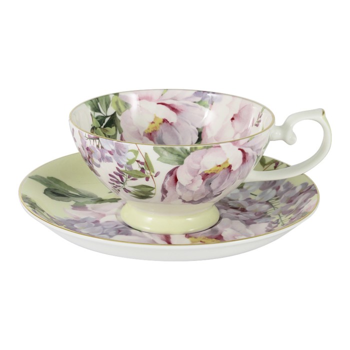 Чашка с блюдцем "Райский сад", жёлтая, в подарочной упаковке