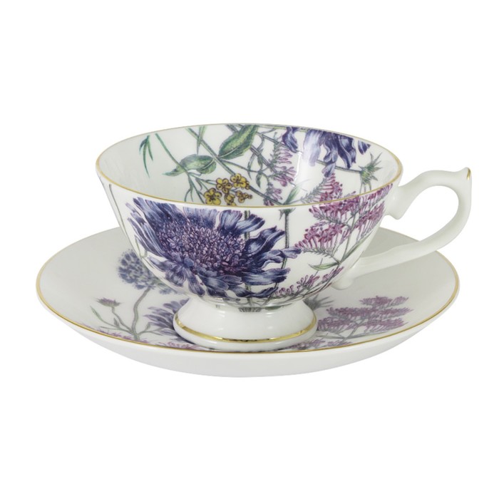 Чашка с блюдцем "Лаура", сиреневые цветы, в подарочной упаковке