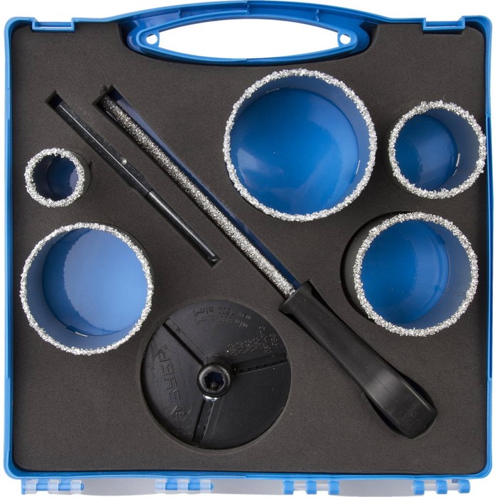 Набор коронок ЗУБР "ЭКСПЕРТ", с карбид-вольфрамовой крошкой, 33/53/67/73/83мм; 8 предметов